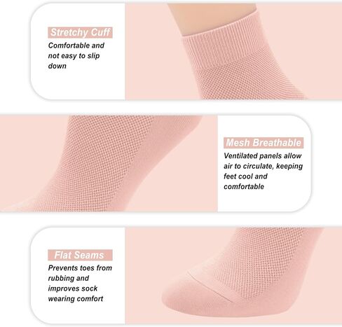 SERISIMPLE Women Thin Viscose Bamboo Above Ankle Sock Breathable Lightweight Classic Crew Casual Mesh Socks 5 Pairs in Saudi Arabia