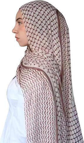 Palestinian Keffiyeh Scarf Wrap for Women Abaya Prayer Shawl Muslim Keffiyeh Printed Chiffon Hijab Scarf in Kuwait