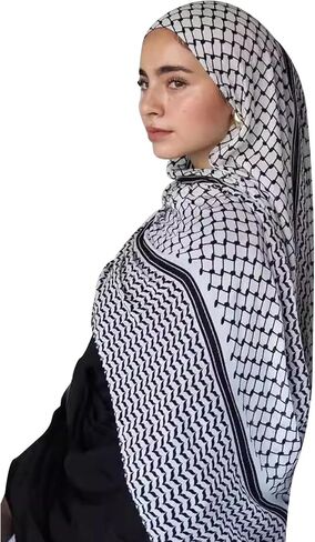 Palestinian Keffiyeh Scarf Wrap for Women Abaya Prayer Shawl Muslim Keffiyeh Printed Chiffon Hijab Scarf in Kuwait