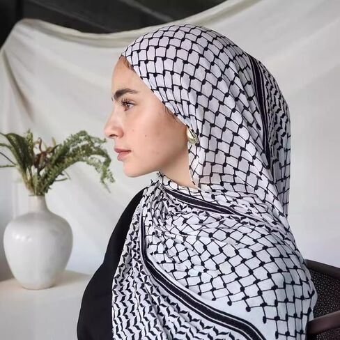 Palestinian Keffiyeh Scarf Wrap for Women Abaya Prayer Shawl Muslim Keffiyeh Printed Chiffon Hijab Scarf in Kuwait
