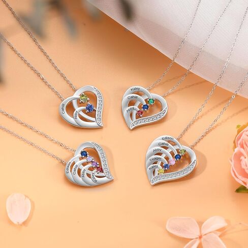 قلادة أمهات مخصصة مع أحجار المواليد أسماء المجوهرات الفضية الاسترليني للنساء مخصصة قلادة محفورة in Kuwait