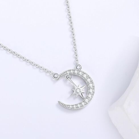 Ceakiev S925 Sterling Silver Moon و Star Netlace for Women ، قلادة CZ Cz ، هدية مجوهرات لعيد الميلاد ، الذكرى ، عيد الحب ، عيد الأم in Kuwait