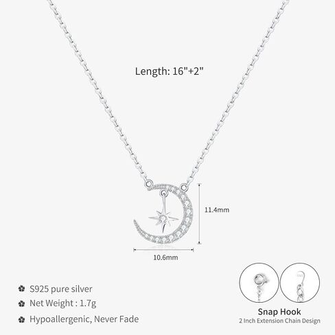 Ceakiev S925 Sterling Silver Moon و Star Netlace for Women ، قلادة CZ Cz ، هدية مجوهرات لعيد الميلاد ، الذكرى ، عيد الحب ، عيد الأم in Kuwait