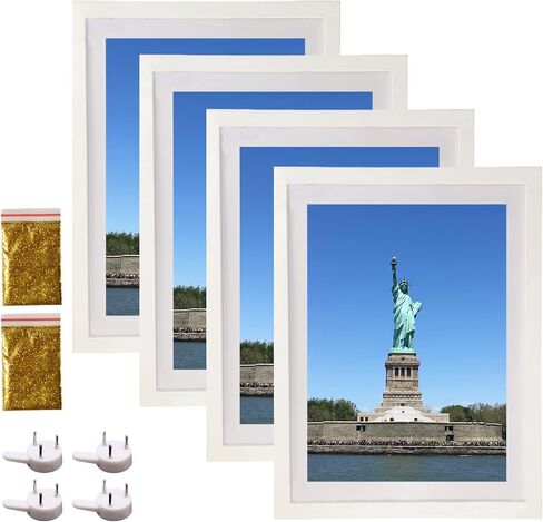 4 Pack 12x16 Picture Frame Wood Diamond Painting Frames 30x40cm Diamond Art Frame Display 10x14 in/ 25x35cm with Mat or 12x16 in/ 30x40 cm Without Mat Photo Gallery Frame Set for Wall Hanging - White in Saudi Arabia