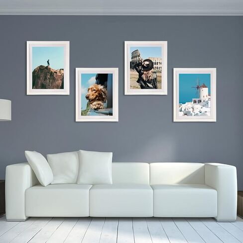 4 Pack 12x16 Picture Frame Wood Diamond Painting Frames 30x40cm Diamond Art Frame Display 10x14 in/ 25x35cm with Mat or 12x16 in/ 30x40 cm Without Mat Photo Gallery Frame Set for Wall Hanging - White in Saudi Arabia