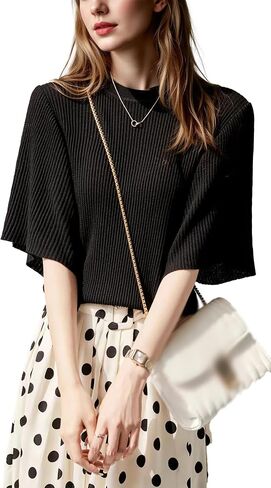 LAI MENG FIVE CATS Women's Summer Batwing Sleeve Round Neck Pullover Elegant Thin Knitted Sweater Shirt in Saudi Arabia
