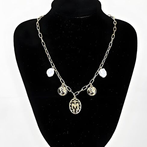Gold Charm Necklace for Women Charm Necklace Boho Gold Vintage Pearl Head Portrait Square Pendant Necklaces Beach Necklaces Jewelry for Women in Saudi Arabia