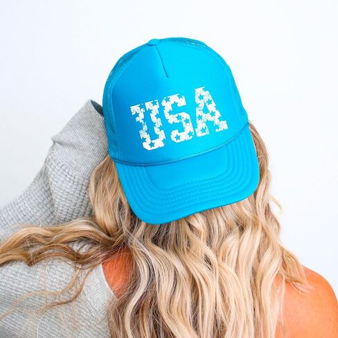 Distressed USA Trucker Hat for Women and Teens American Stars Classic 5 Panel Mesh Snapback in Saudi Arabia