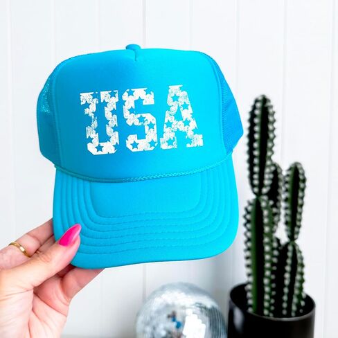 Distressed USA Trucker Hat for Women and Teens American Stars Classic 5 Panel Mesh Snapback in Saudi Arabia