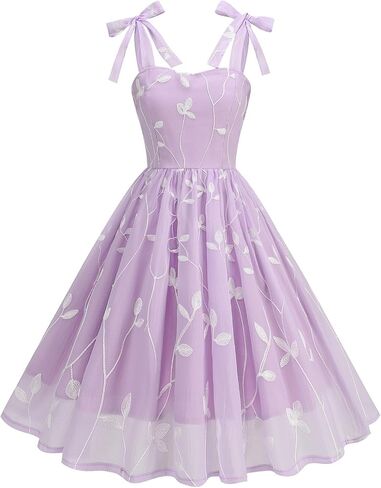 Idopip Women Vintage Bowknot Swing Dress Adeal Leaf Elect Terbroidery Mesh Dress 1950s Cocktail Cocktail Prom Virt Midi Dress in Saudi Arabia