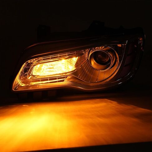 KUAFU Halogen Headlight Assembly Compatible with 2011-2023 Chrysler 300 DRL Chrome Housing & Amber Reflector Left Driver Side (Bulbs Are Included) in Saudi Arabia