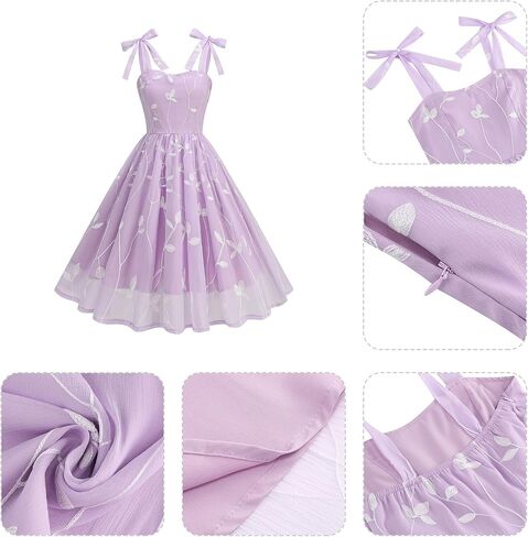Idopip Women Vintage Bowknot Swing Dress Adeal Leaf Elect Terbroidery Mesh Dress 1950s Cocktail Cocktail Prom Virt Midi Dress in Saudi Arabia
