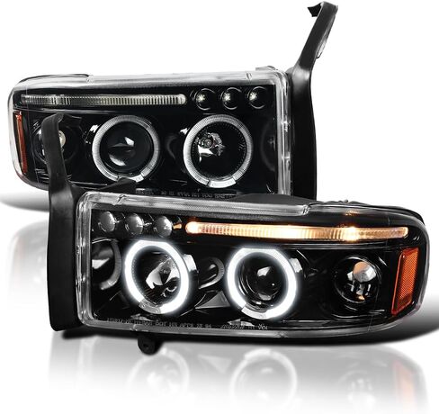SPEC-D TUNING Jet Black LED Dual Halo Projector Headlights Compatible with 1994-2001 Dodge Ram 1500/2500/3500, Left + Right Pair Headlamps Assembly in Kuwait