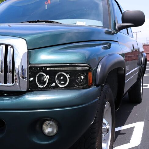 SPEC-D TUNING Jet Black LED Dual Halo Projector Headlights Compatible with 1994-2001 Dodge Ram 1500/2500/3500, Left + Right Pair Headlamps Assembly in Kuwait