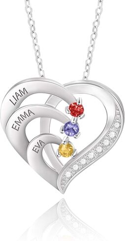 قلادة أمهات مخصصة مع أحجار المواليد أسماء المجوهرات الفضية الاسترليني للنساء مخصصة قلادة محفورة in Kuwait