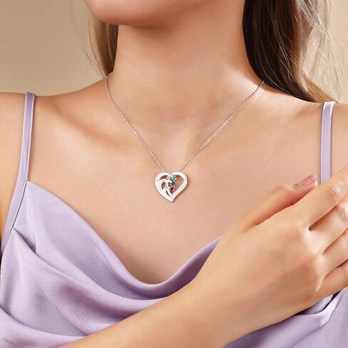 قلادة أمهات مخصصة مع أحجار المواليد أسماء المجوهرات الفضية الاسترليني للنساء مخصصة قلادة محفورة in Kuwait