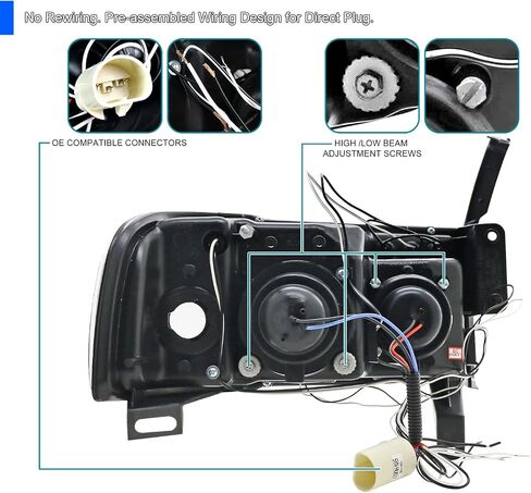 المواصفات توليف النفاثة الأسود LED Dual Halo Projector المصابيح الأمامية متوافقة مع 1994-2001 Dodge RAM 1500/2500/3500 ، ANDELL LESED LISE PALE ANDEMBLY in Saudi Arabia