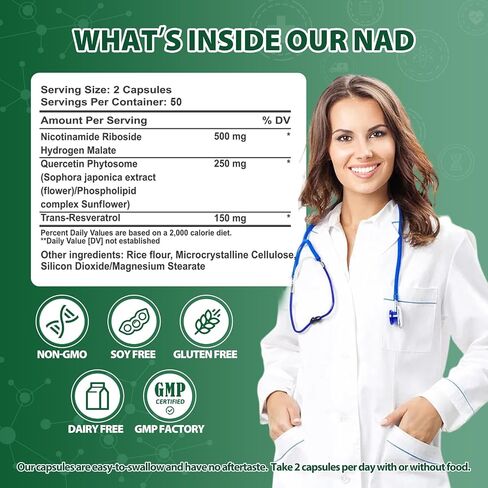 Liposomal NAD+ Supplement, NAD Supplement for Men & Women, with Nicotinamide Riboside & Resveratrol, NAD Booster for Cellular Energy, Anti-Aging & Metabolism – NMNH Alternative – 100 Capsules in Saudi Arabia
