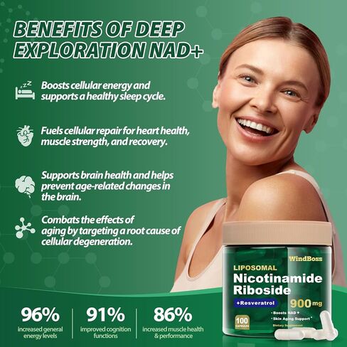 Liposomal NAD+ Supplement, NAD Supplement for Men & Women, with Nicotinamide Riboside & Resveratrol, NAD Booster for Cellular Energy, Anti-Aging & Metabolism – NMNH Alternative – 100 Capsules in Saudi Arabia