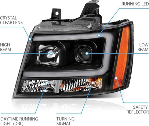 Amerilite لعام 2007-2013 Chevy Avalanche/Suburban/Tahoe Switchback LED Tube Turn Siganl Projector Project Projects Black Presidents Paul in Saudi Arabia