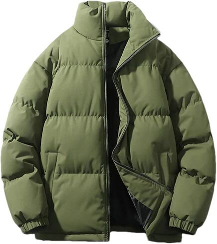 Men Solid Color Stand Collar Pockets Cotton-Padded Classic Thicken Oversized Zipper Parka Coat in Kuwait