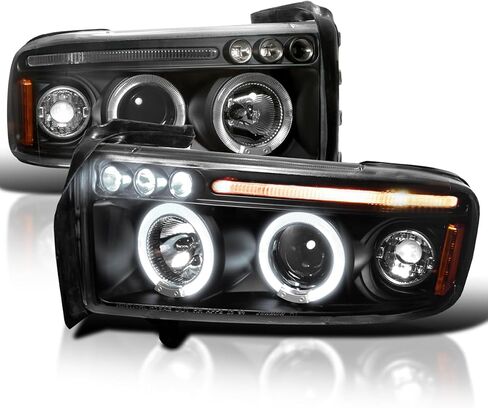 SPEC-D TUNING Jet Black LED Dual Halo Projector Headlights Compatible with 1994-2001 Dodge Ram 1500/2500/3500, Left + Right Pair Headlamps Assembly in Kuwait