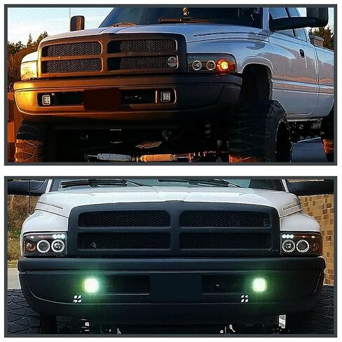 SPEC-D TUNING Jet Black LED Dual Halo Projector Headlights Compatible with 1994-2001 Dodge Ram 1500/2500/3500, Left + Right Pair Headlamps Assembly in Kuwait