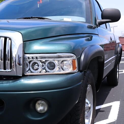 المواصفات توليف النفاثة الأسود LED Dual Halo Projector المصابيح الأمامية متوافقة مع 1994-2001 Dodge RAM 1500/2500/3500 ، ANDELL LESED LISE PALE ANDEMBLY in Saudi Arabia