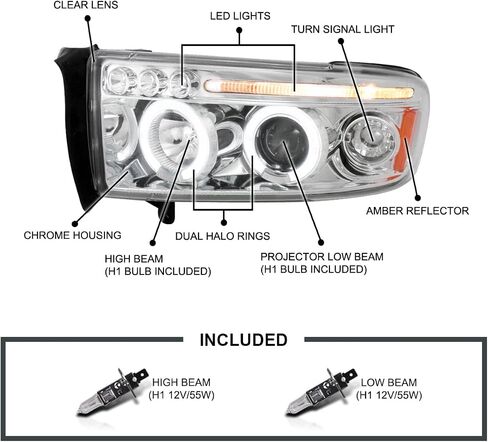 المواصفات توليف النفاثة الأسود LED Dual Halo Projector المصابيح الأمامية متوافقة مع 1994-2001 Dodge RAM 1500/2500/3500 ، ANDELL LESED LISE PALE ANDEMBLY in Saudi Arabia