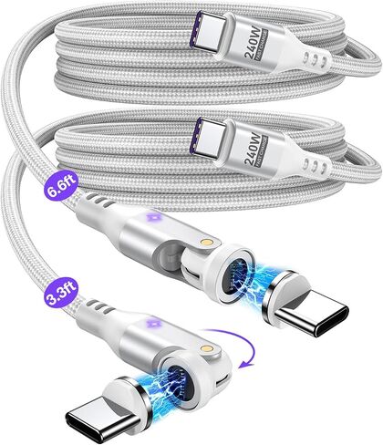 A.S Gen3 USB C Magnetic Charging Cable 240W (2Pack, 3.3ft/6ft), 9Pin USB C to USB C Magnetic Charger Cable/360&180 Rotation Magnetic Phone Charger Data Cable for Phone 15/Samsung/M-Book/Pad Series in Kuwait