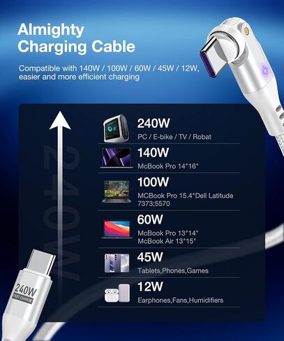A.S Gen3 USB C Magnetic Charging Cable 240W (2Pack, 3.3ft/6ft), 9Pin USB C to USB C Magnetic Charger Cable/360&180 Rotation Magnetic Phone Charger Data Cable for Phone 15/Samsung/M-Book/Pad Series in Kuwait