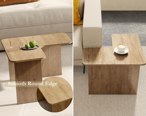 VESCASA Modern L Shaped Nesting Coffee Table Set of 2 Modular Rectangle Walnut Wood Table for Living Room in Kuwait