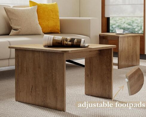 VESCASA Modern L Shaped Nesting Coffee Table Set of 2 Modular Rectangle Walnut Wood Table for Living Room in Kuwait