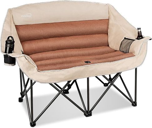 2 Person Fully Padded Camping Chair Oversized Loveseat Camping Chair Double Camping Chairs for Adults Heavy Duty Outdoor Camping Couch, Padded Seats & Armrests, 600Lbs, Beige in Saudi Arabia