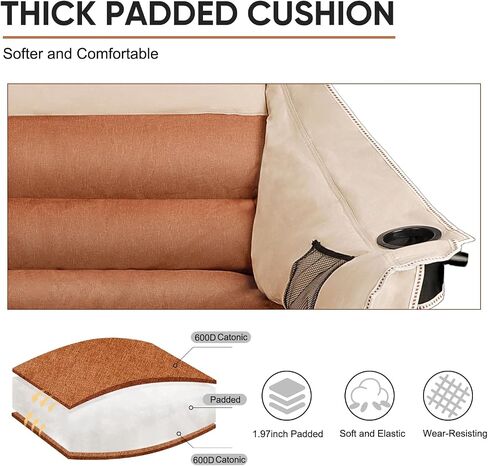 2 Person Fully Padded Camping Chair Oversized Loveseat Camping Chair Double Camping Chairs for Adults Heavy Duty Outdoor Camping Couch, Padded Seats & Armrests, 600Lbs, Beige in Saudi Arabia