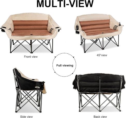 2 Person Fully Padded Camping Chair Oversized Loveseat Camping Chair Double Camping Chairs for Adults Heavy Duty Outdoor Camping Couch, Padded Seats & Armrests, 600Lbs, Beige in Saudi Arabia