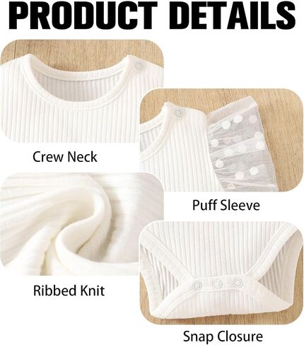 ROMPERINBOX Baby Girl Onsies Polka Dot Mesh Puff Sleeve Rib-Knit Short Sleeve Round Neck Bodysuit for 0-24 Months in Saudi Arabia