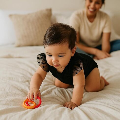 ROMPERINBOX Baby Girl Onsies Polka Dot Mesh Puff Sleeve Rib-Knit Short Sleeve Round Neck Bodysuit for 0-24 Months in Kuwait