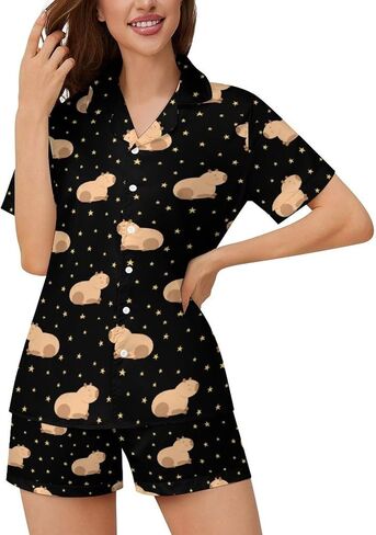 Dujiea Women Pajamas Sets Short Sleeve Sleepwear, Soft Satin Button Down Lounge Wear Set 2 Piece Pjs Shorts Set XS-2XL in Saudi Arabia