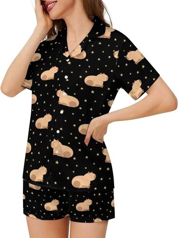Dujiea Women Pajamas Sets Short Sleeve Sleepwear, Soft Satin Button Down Lounge Wear Set 2 Piece Pjs Shorts Set XS-2XL in Saudi Arabia