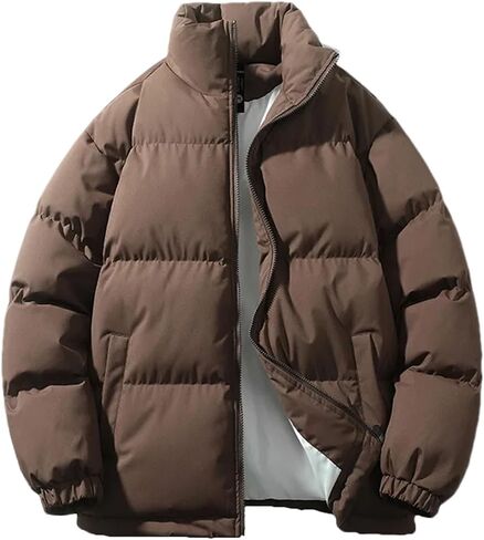 Men Solid Color Stand Collar Pockets Cotton-Padded Classic Thicken Oversized Zipper Parka Coat in Kuwait