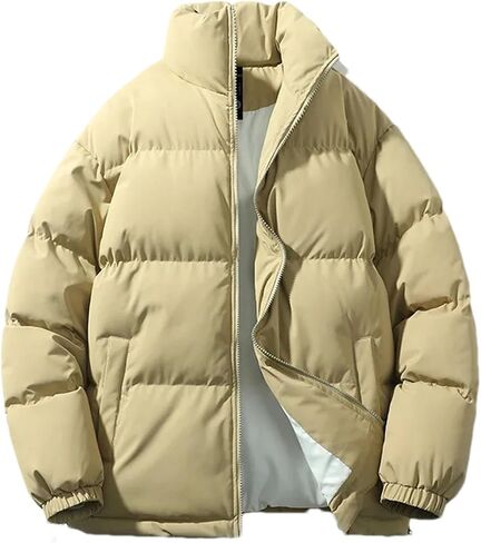 Men Solid Color Stand Collar Pockets Cotton-Padded Classic Thicken Oversized Zipper Parka Coat in Kuwait
