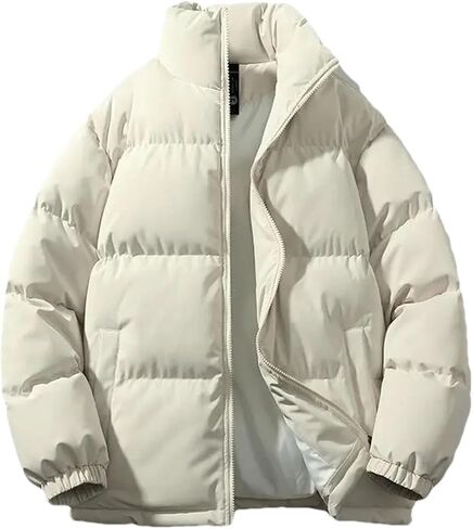 Men Solid Color Stand Collar Pockets Cotton-Padded Classic Thicken Oversized Zipper Parka Coat in Kuwait