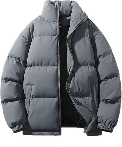Men Solid Color Stand Collar Pockets Cotton-Padded Classic Thicken Oversized Zipper Parka Coat in Kuwait