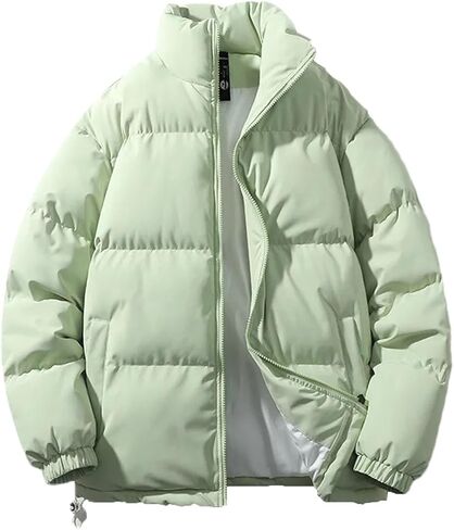 Men Solid Color Stand Collar Pockets Cotton-Padded Classic Thicken Oversized Zipper Parka Coat in Kuwait