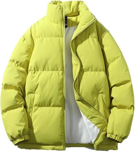 Men Solid Color Stand Collar Pockets Cotton-Padded Classic Thicken Oversized Zipper Parka Coat in Kuwait