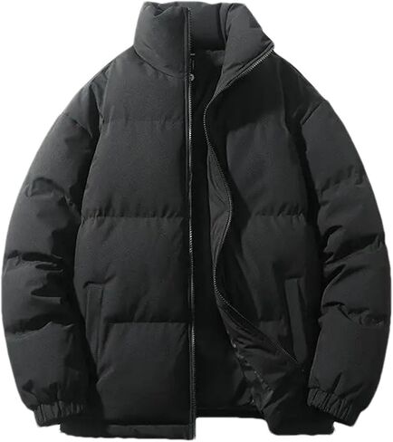Men Solid Color Stand Collar Pockets Cotton-Padded Classic Thicken Oversized Zipper Parka Coat in Kuwait