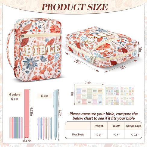 20 Pcs Bible Journaling Kit Include Letter Bible Cover for Women with Bible Tabs 6 Highlighters 6 Colored Gel Pen No Bleed Sticky Tabs, Bible Case Tote Bag with Handle for Study Supplies Gifts in Saudi Arabia
