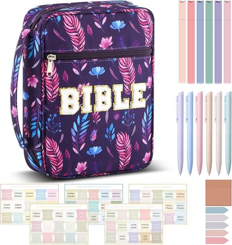 20 Pcs Bible Journaling Kit Include Letter Bible Cover for Women with Bible Tabs 6 Highlighters 6 Colored Gel Pen No Bleed Sticky Tabs, Bible Case Tote Bag with Handle for Study Supplies Gifts in Saudi Arabia