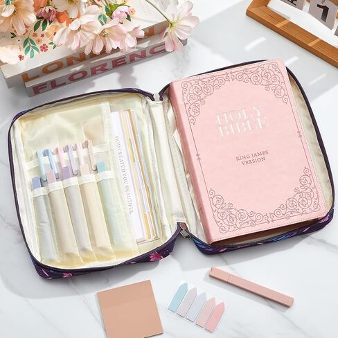 20 Pcs Bible Journaling Kit Include Letter Bible Cover for Women with Bible Tabs 6 Highlighters 6 Colored Gel Pen No Bleed Sticky Tabs, Bible Case Tote Bag with Handle for Study Supplies Gifts in Saudi Arabia
